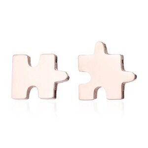 Puzzle Piece Stud Earrings Rose Gold‎ Plated Stainless Steel Cute Minimalist